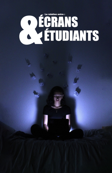Couverture du reportage photo dont le thème est écrans et étudiants. Le but: grâce à des témoignages et études statistqiues clés, alerter sur le danger des écrans et des réseaux-sociaux chez les étudiants
